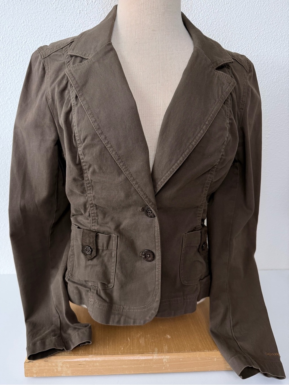 DKNY Jeans Brown Utility Cotton Blazer Jacket Tweed Elbow Patches Size M
